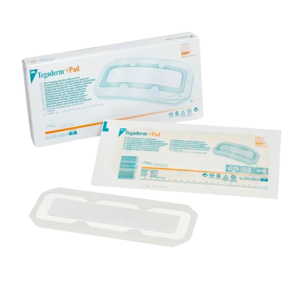 TegadermPad25 Tegaderm + Pad 3M - Apósito Estéril Transparente con Almohadilla Absorbente
