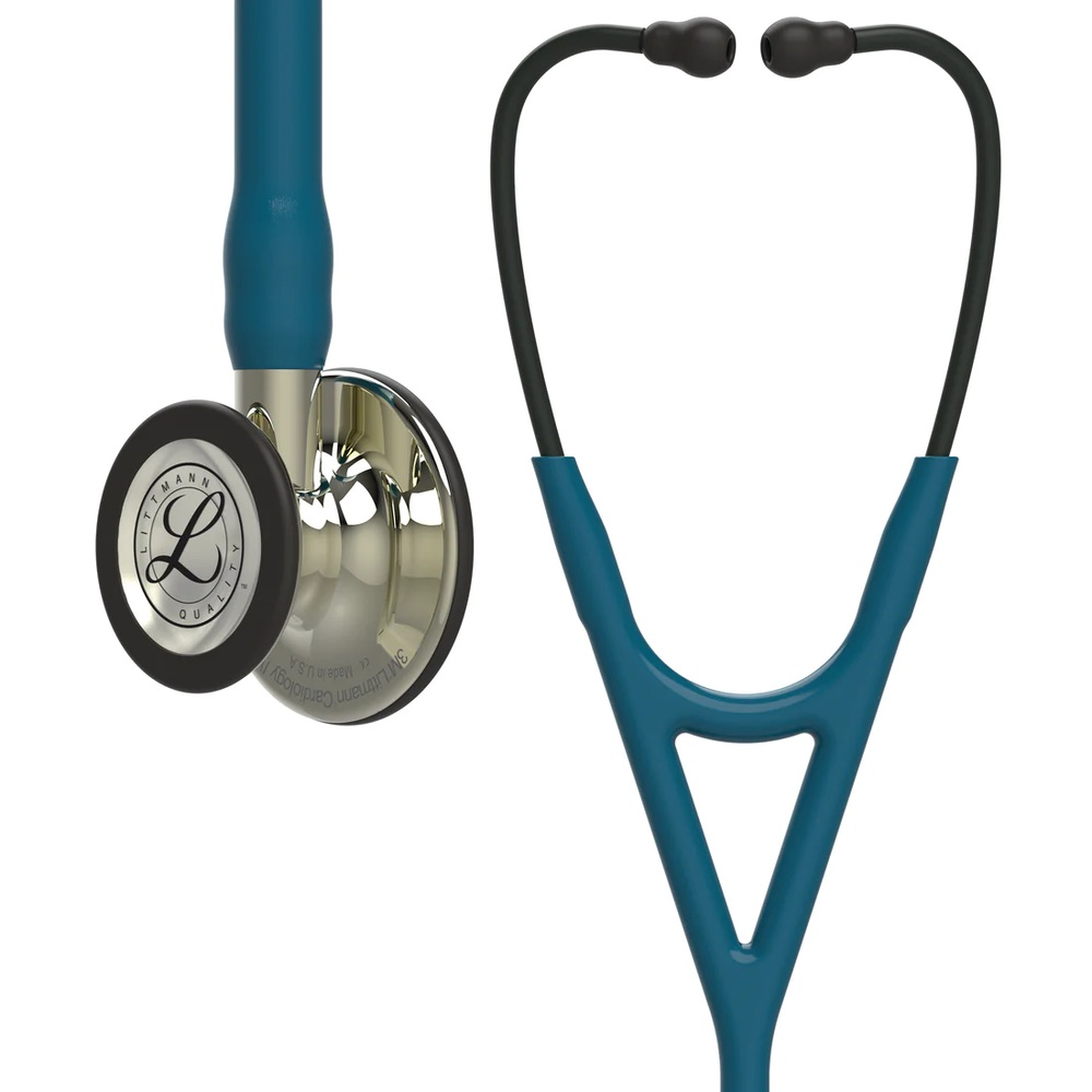 70-2011-7353-4_3 Fonendoscopio Littmann® Cardiology IV Azul Caribe Champaña 6190 + Estuche