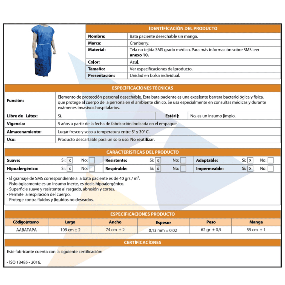 Packs de 10 Batas de paciente sin mangas – Cranberry