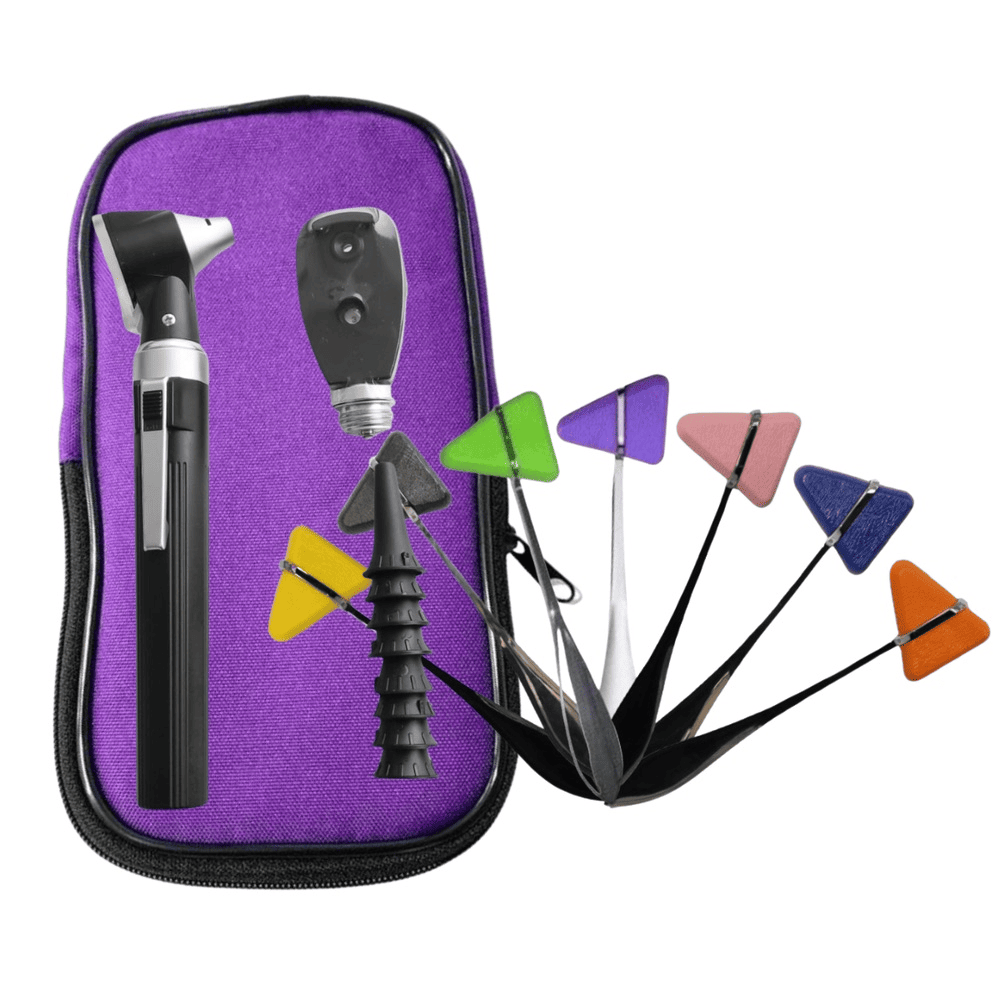Pack: Set Otoscopio – Oftalmoscopio Luz Halógena + Estuche + Martillo Taylor