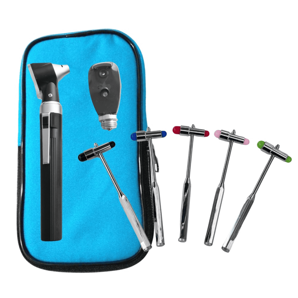 Pack: Set Otoscopio – Oftalmoscopio Luz Halógena + Estuche + Martillo Buck