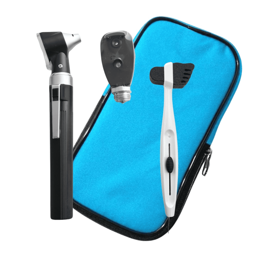 Pack: Set Otoscopio – Oftalmoscopio Luz Halógena + Estuche + Monofilamento con Martillo