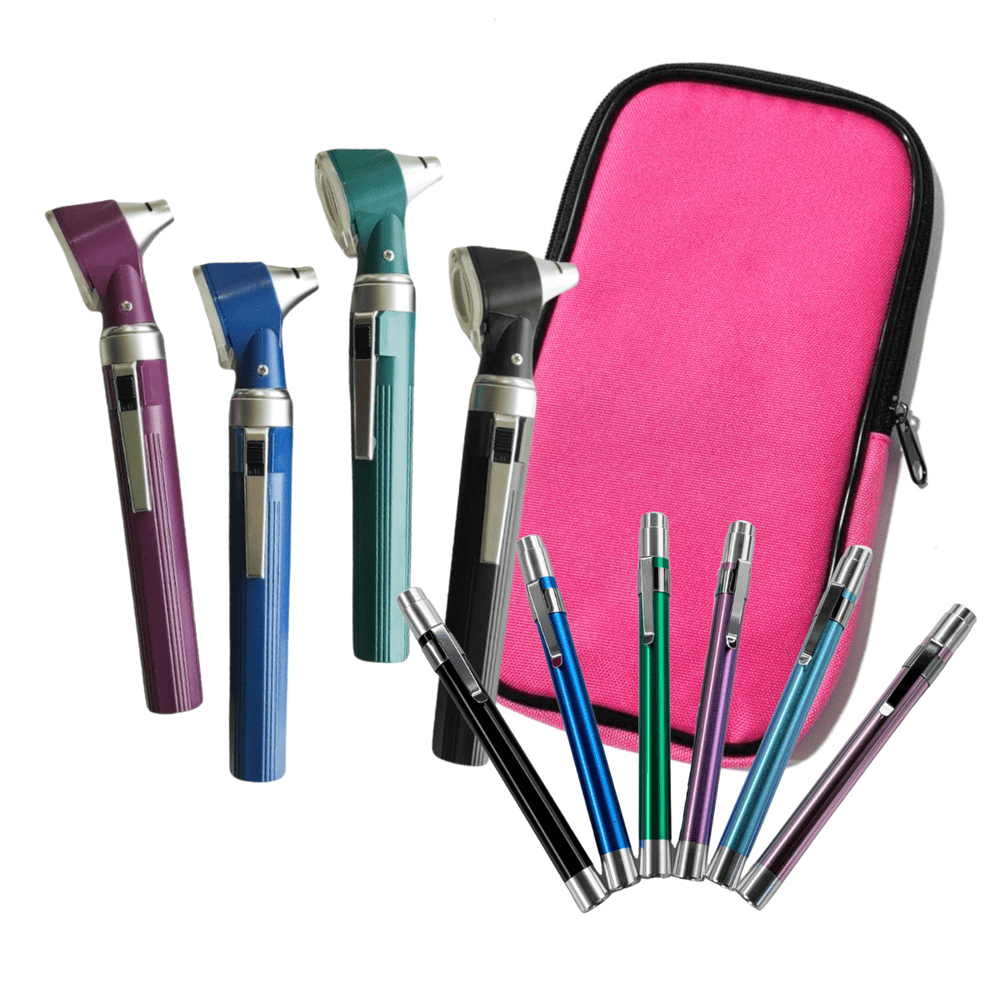 Pack-Otoscopio-con-iluminacion-Halogena-Directa-Guthmann-Estuche-Multifuncional-Linterna-Medica-4 Kit Esencial Clínico: Otoscopio + Estuche Multifuncional + Linternas Medicas de Aluminio